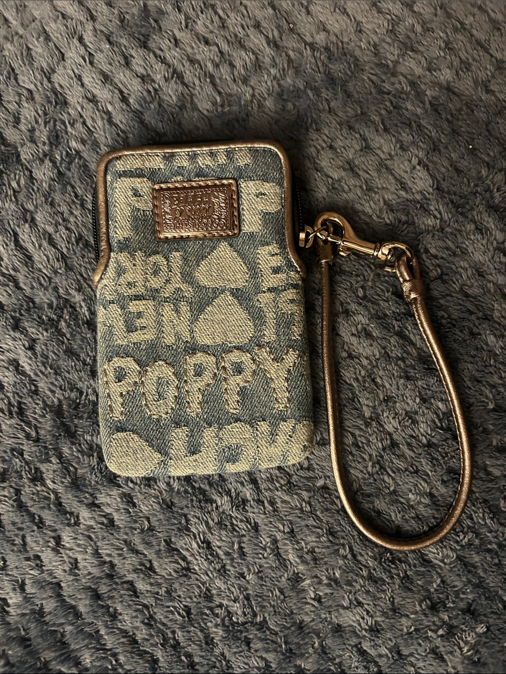 Vintage Coach Blue and Gray Poppy Logo Wristlet/Card Holder